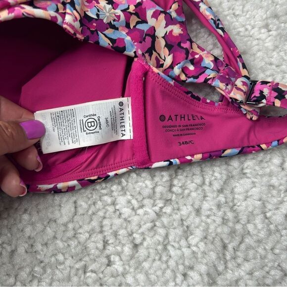 Athleta Maldives Bra Cup Bikini Top Pink Floral FLAW - Picture 4 of 5